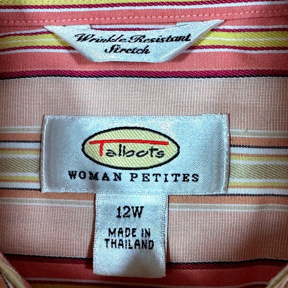 Talbots Button Down Shirt Women 12WP Pink Striped Wrinkle‎ Resistant Stretch - Picture 7 of 9